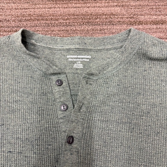 Amazon Essentials Men's Sage Forest Green Long Sleeve Henley Sweater Shirt - Picture 3 of 8